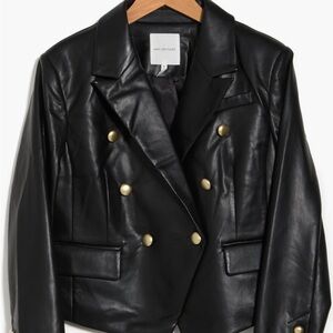 Avec Les Filles Black Leather Blazer with Gold Buttons